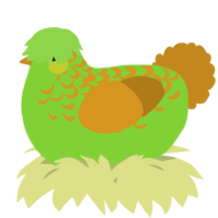 A grass and ochre chicken with a half-lace pattern