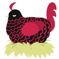 A black and crimson chicken with a lace pattern