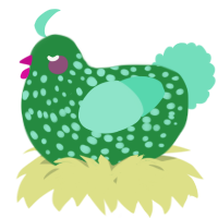 A viridian and mint chicken with a speckle pattern