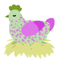 A gluppy and orchid chicken with a speckle pattern