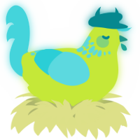 A lime and aqua chicken with a neck-speckle pattern