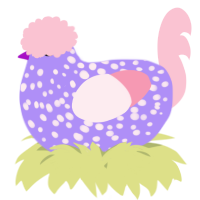 A lilac and rose chicken with a speckle pattern