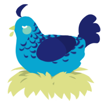 A cerulean and navy chicken with a half-lace pattern