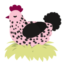 A rose and sable chicken with a speckle pattern