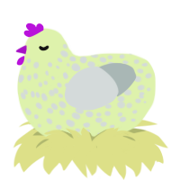 A apple and silver chicken with a speckle pattern