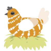 A orange and cream chicken with a bar pattern