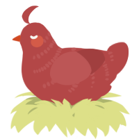A red chicken with a half-bar pattern