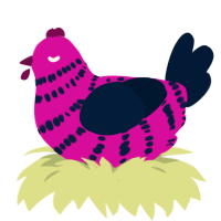 A fuchsia and tumblr chicken with a bar pattern