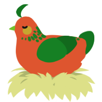A vermilion and leaf chicken with a neck-speckle pattern