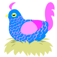 happy meal toy, a sapphire and lavender chicken with a lace pattern