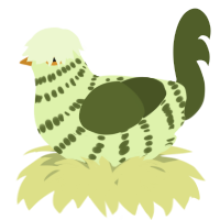 A apple and olive chicken with a bar pattern