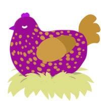 A plum and gold chicken with a speckle pattern