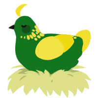 A leaf and yellow chicken with a neck-speckle pattern