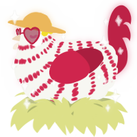 A white and crimson chicken with a bar pattern