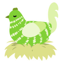 A grass and apple chicken with a bar pattern