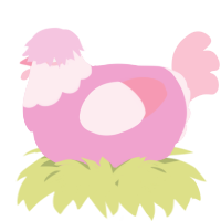 A pink and rose chicken with a head pattern