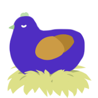 A indigo and gold chicken