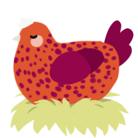 A vermilion and maroon chicken with a speckle pattern