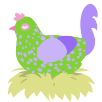 A grass and lilac chicken with a speckle pattern