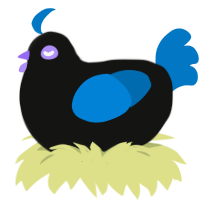 held, a black and sapphire chicken