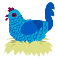A cerulean and ultramarine chicken with a lace pattern
