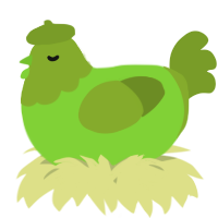 A grass and chartreuse chicken with a head pattern