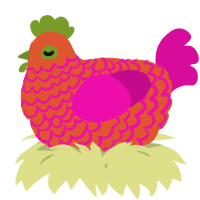A vermilion and fuchsia chicken with a lace pattern
