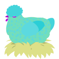 A mint and aqua chicken with a speckle pattern