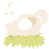 A cream chicken with a head pattern