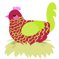 Taki Lime, a crimson and lime chicken with a lace pattern