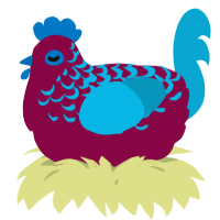 A maroon and cerulean chicken with a half-lace pattern