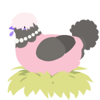 A rose and grey chicken with a head pattern
