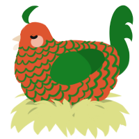 A vermilion and leaf chicken with a lace pattern