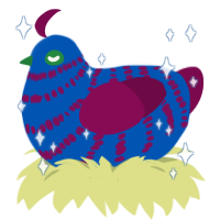 Zaggy, a ultramarine and wine chicken with a bar pattern