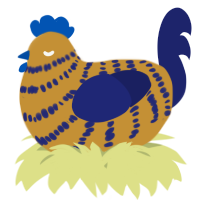 A gold and navy chicken with a bar pattern