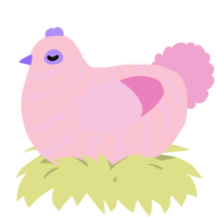 A rose and pink chicken with a bar pattern