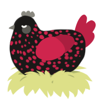 A sable and crimson chicken with a speckle pattern