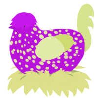 A amethyst and lemon chicken with a speckle pattern