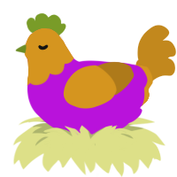 Wario, a amethyst and ochre chicken with a head pattern