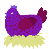 A violet and wine chicken with a speckle pattern