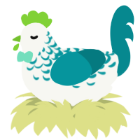 A white and teal chicken with a half-lace pattern