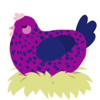 A plum and navy chicken with a speckle pattern