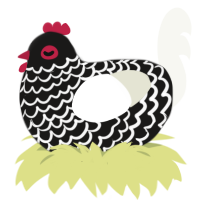 A sable and white chicken with a lace pattern