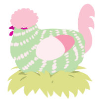 A gluppy and rose chicken with a bar pattern