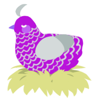 A amethyst and silver chicken with a lace pattern