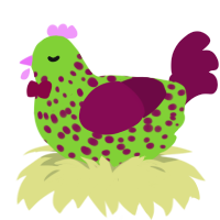 A grass and wine chicken with a speckle pattern