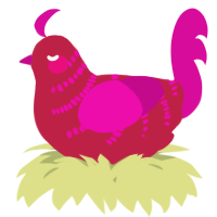 A crimson and fuchsia chicken with a half-bar pattern