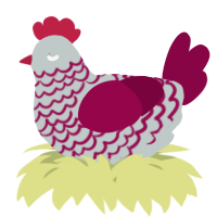 A silver and maroon chicken with a lace pattern