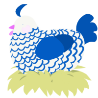A white and ultramarine chicken with a lace pattern