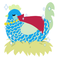 A sky and gluppy chicken with a lace pattern